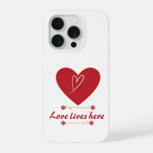 Red Heart Floral Design – “Love Lives Here” iPhone 15 Pro Case