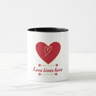 Red Heart Floral Design – “Love Lives Here” Mug