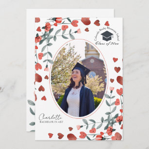 Red Heart Floral Photo Graduation Announcements