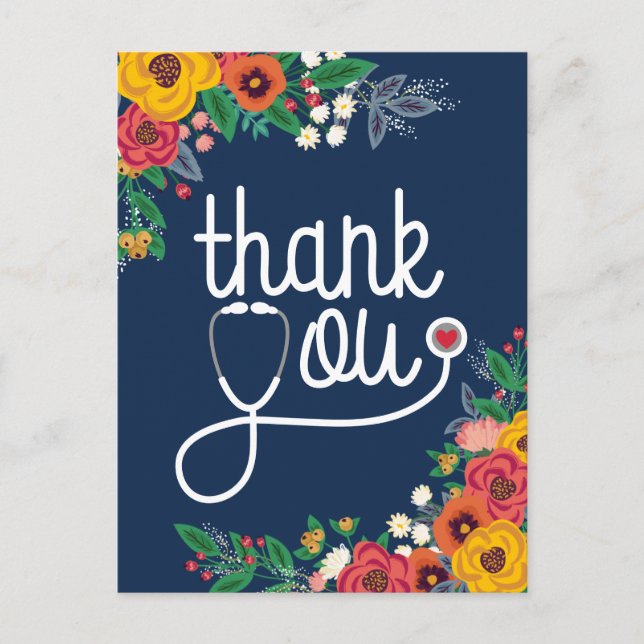 Red Heart Floral Stethoscope Nurse Doctor Postcard (Front)