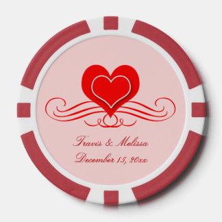 Red Heart Flourish Your Name Wedding Favours Poker Chips