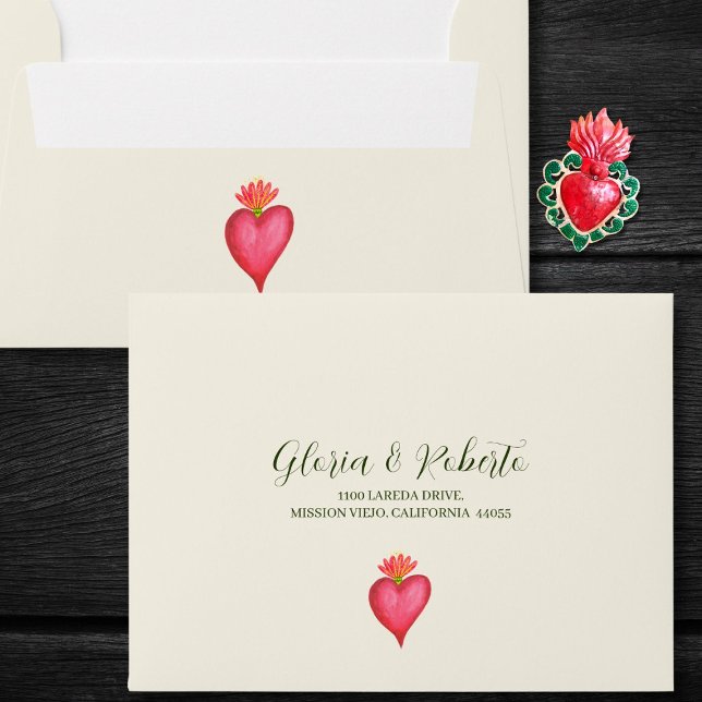 Red Heart & Flower Mexican Wedding RSVP Card Envelope (Creator Uploaded)