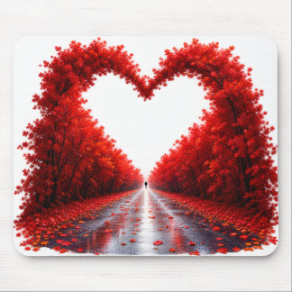 Red Heart Forest Path – Autumn Love Nature Design Mouse Mat