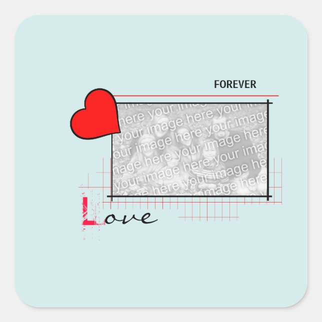Red Heart Forever Love Photo Square Sticker (Front)