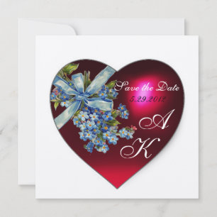 RED HEART & FORGET ME NOT MONOGRAM White Champagne Invitation