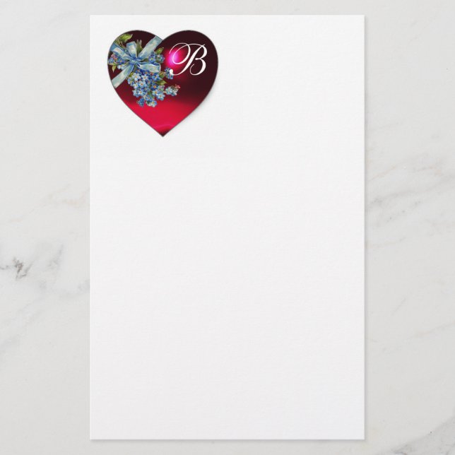 RED HEART & FORGET ME NOTS MONOGRAM STATIONERY (Front)