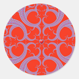 Red Heart Fractal Pattern Classic Round Sticker