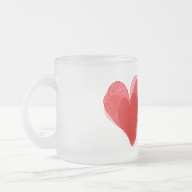 Red Heart Frosted Glass Coffee Mug (Left)