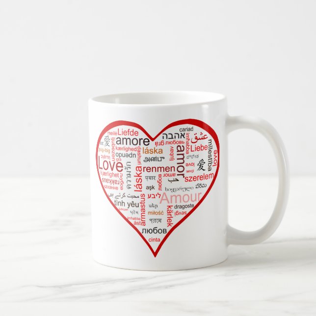 Red Heart full of Love in many languages Coffee Mug (Right)