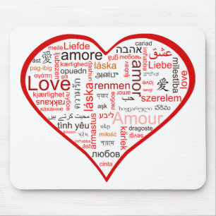 Red Heart full of Love in many languages Mouse Mat