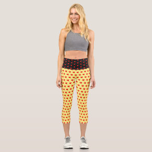 Red Heart Girly Fun Balloon Pattern Yellow Chic Capri Leggings
