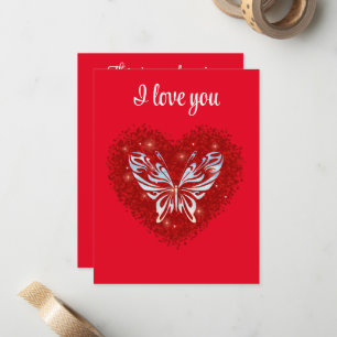 Red heart glitter butterfly card