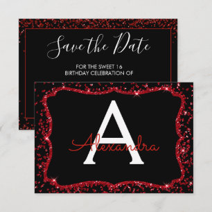 Red Heart Glitter Sparkle Sweet Sixteen Birthday Invitation