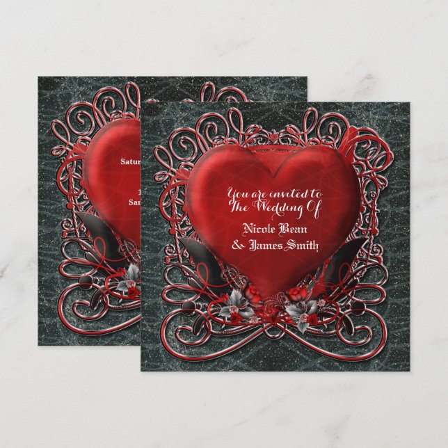 Red Heart Gothic Valentine Wedding Invitations (Front/Back)