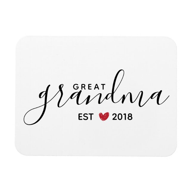 Red Heart Great-Grandma Established Year Magnet (Horizontal)
