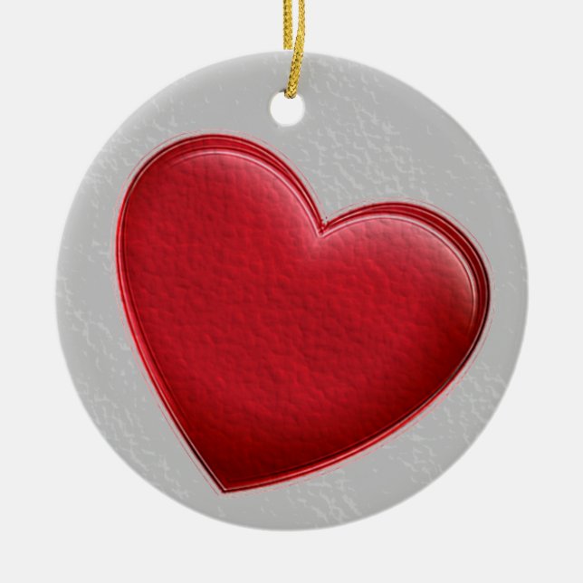 Red Heart Grey Trendy Love Wedding Ceramic Tree Decoration (Front)