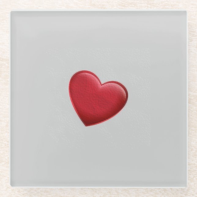 Red Heart Grey Trendy Love Wedding Glass Coaster (Front)
