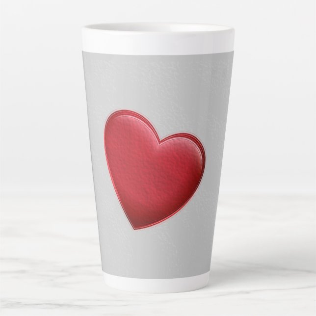 Red Heart Grey Trendy Love Wedding Latte Mug (Front)