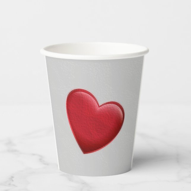 Red Heart Grey Trendy Love Wedding Paper Cups (Front)