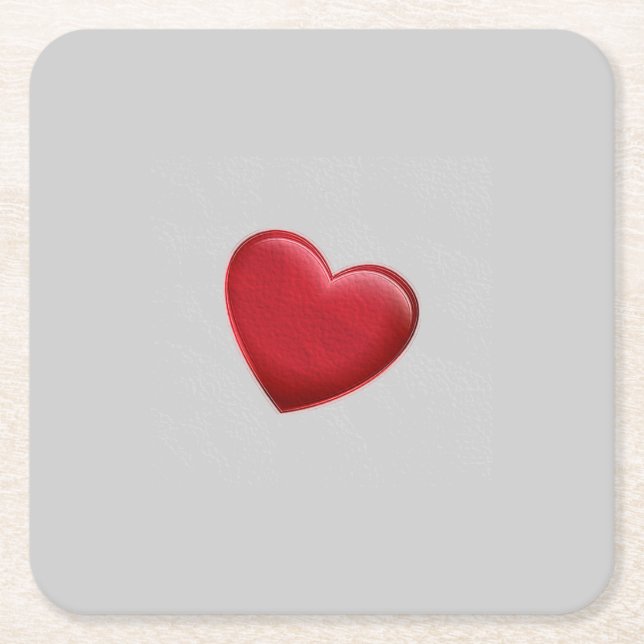 Red Heart Grey Trendy Love Wedding Square Paper Coaster (Front)