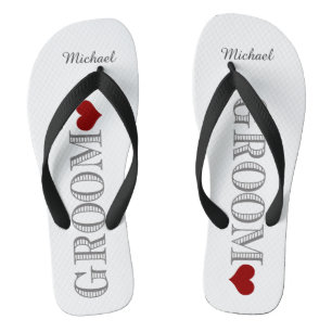 Red Heart Groom's Flip Flops