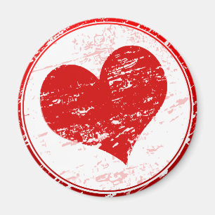 Red Heart Grunge Love Illustration Fridge Magnet