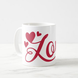 Red Heart Hand-Lettered Love Typography Coffee Mug