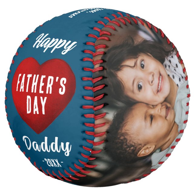 Red Heart Happy Father's Day Daddy 2 Photo Collage Softball (Angled)