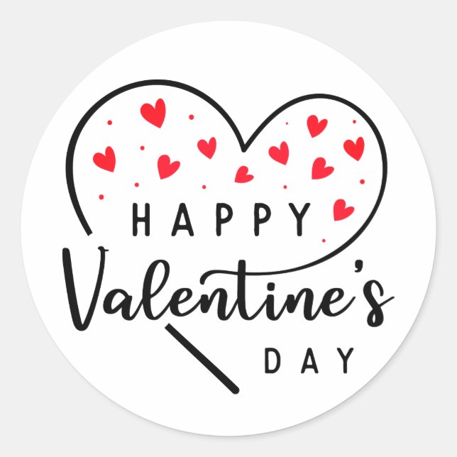 Red Heart Happy Valentine's Day Classic Round Sticker (Front)