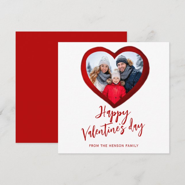 Red Heart Happy Valentine's Day Family Photo Holiday Card (Front/Back)
