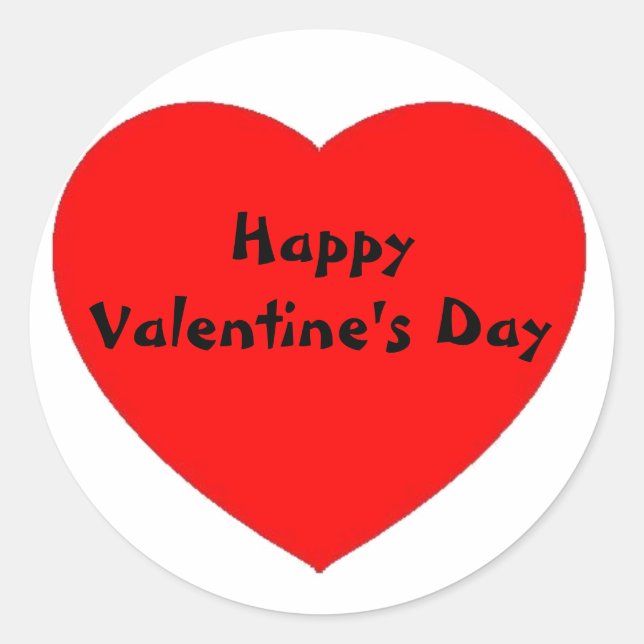 Red Heart "Happy Valentine's Day" sticker/label Classic Round Sticker (Front)