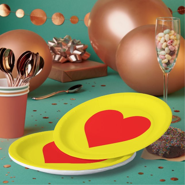 Red Heart Heat Yellow Paper Plate (Multi)