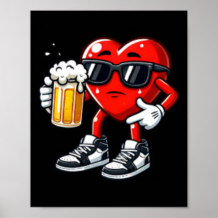 Red Heart Holding Beer Mug Funny Valentine's Day C Poster