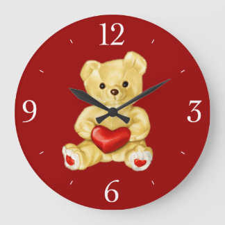 Red Heart Hypnotising Cute Teddy Bear Large Clock