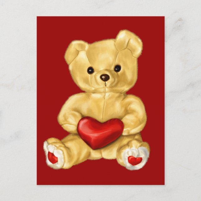 Red Heart Hypnotising Cute Teddy Bear Postcard (Front)