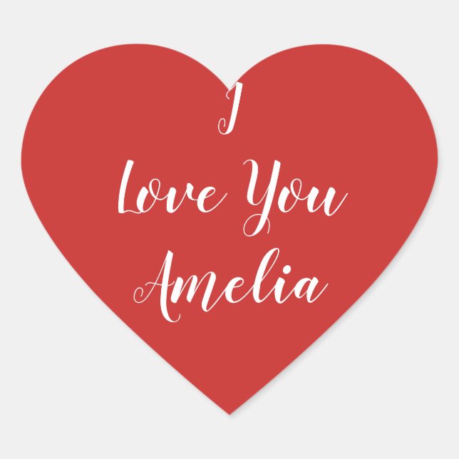 Red Heart I Love You personalised Heart Sticker (Front)
