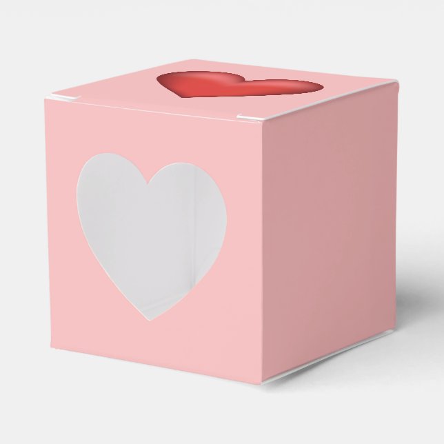 Red Heart Illustration On Blush Pink Colour Favour Box (Front Side)