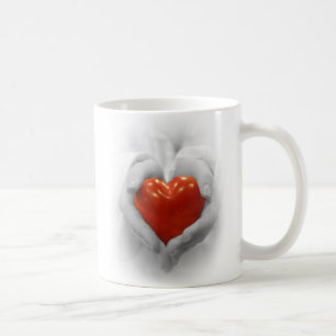 Red Heart in Hands, I Love You Shape Coffee Mug
