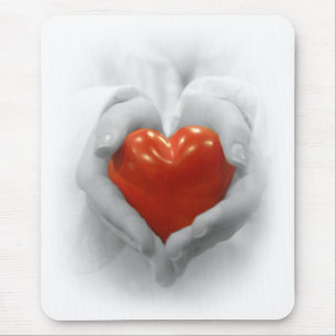 Red Heart in Hands, I Love You Shape Mouse Mat