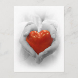 Red Heart in Hands, I Love You Shape Postcard
