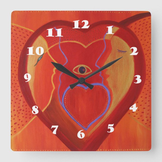 Red Heart Insider Square Wall Clock (Front)