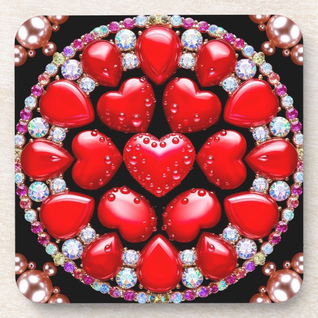 Red Heart Jewellery Circle Coaster (Front)