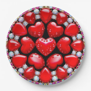 Red Heart Jewellery Circle Paper Plate