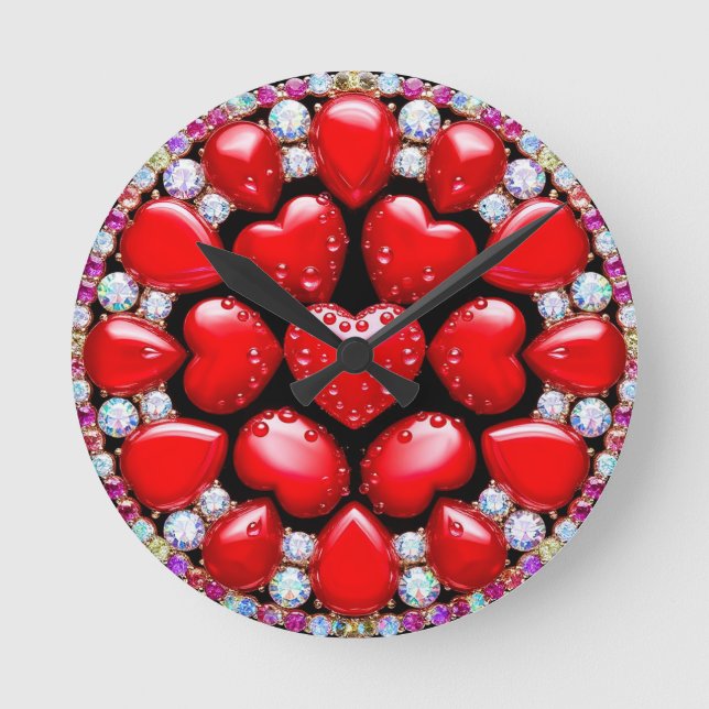 Red Heart Jewellery Circle Round Clock (Front)