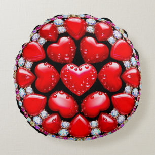Red Heart Jewellery Circle Round Cushion