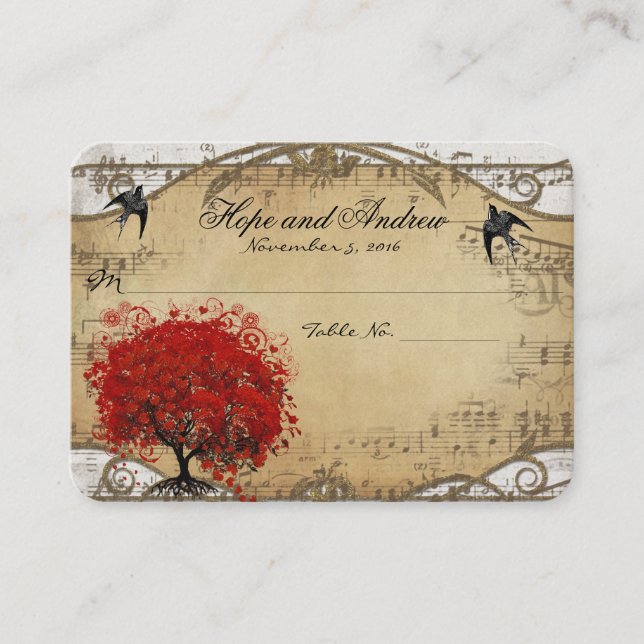 Red Heart Leaf Place Card Website Thank you Back (Front)