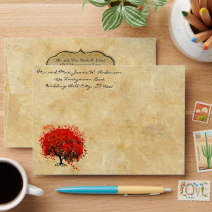 Red Heart Leaf Renaissance Parchment Wedding Envelope