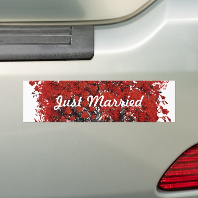 Red Heart Leaf Tree Bumper Sticker (On Car)