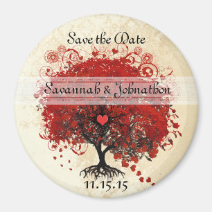 Red Heart Leaf Tree Damask Save the Date Magnets