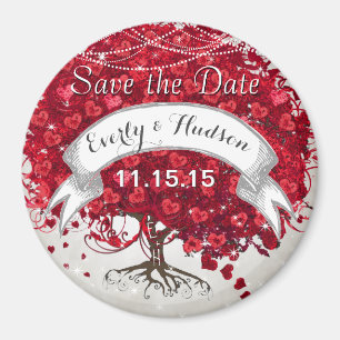 Red Heart Leaf Tree Save the Date Under Stars Magnet